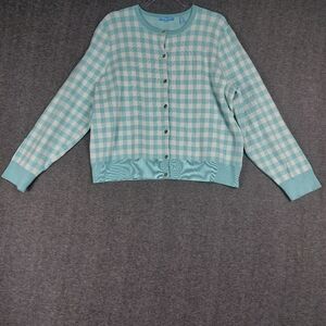 DRAPER JAMES RSVP WOMENS BLUE WHITE GINGHAM CHECK LONG SLEEVE CARDIGAN SIZE XXL